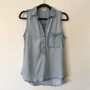 Anthropologie Cloth & Stone Tencel Chambray Blouse Top Sleeveless High Low Small